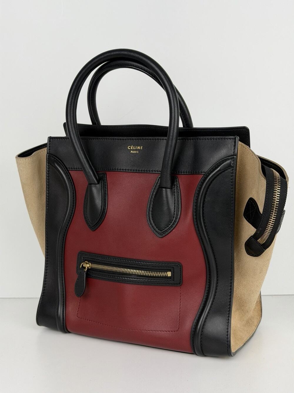 Celine Luggage Tote Bag Micro in Tri-Color Calfskin Leather and Suede S